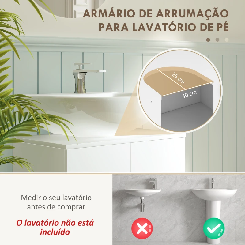 HOMCOM Móvel para Lavatório Pousar com 2 Portas de MDF 2 Prateleiras e Sistema Anti-Tombo para Casa de Banho 60x35x60 cm Branco