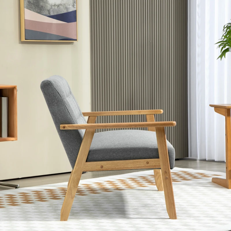 HOMCOM Sofá 2 Lugares Estofado em Linho com Apoio para os Braços de Madeira Encosto Acolchoado 114x75x76 cm Cinza Claro