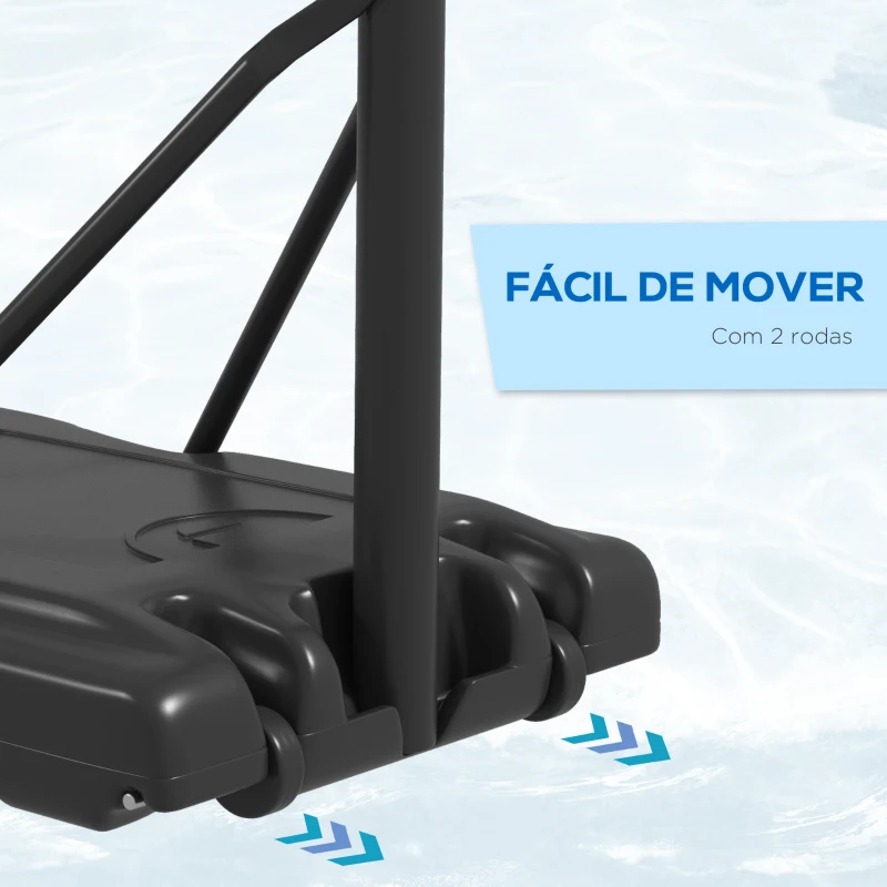 SPORTNOW Tabela de Basquetebol com Altura Ajustável 230-305 cm para Piscina com Rodas e Base Preenchível 110x75x195-370 cm Preto