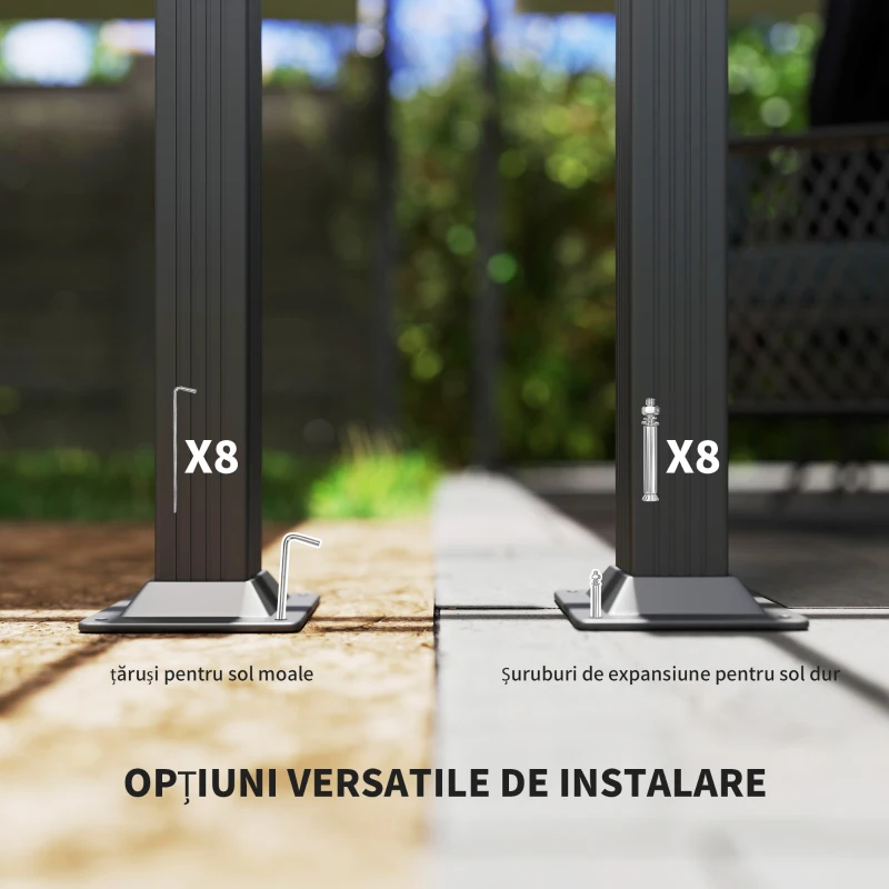 Outsunny Pergolă Retractabilă cu Structură din Aluminiu, Copertină de Soare pentru Grădină sau Terasă, 390x390x223 cm, Alb(m-7)