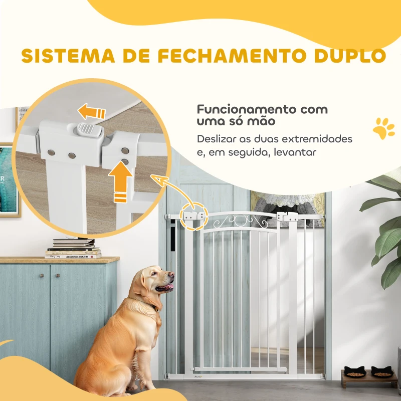 PawHut Barreira de Segurança para Cães Extensível Barreira para Animais de Estimação com Duplo Bloqueio 76-102x4x104 cm Branco