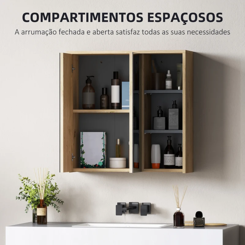 HOMCOM Armário Casa de Banho com Espelho Armário de Parede com Espelho para Casa de Banho Estilo Moderno 60x20x60 cm Madeira