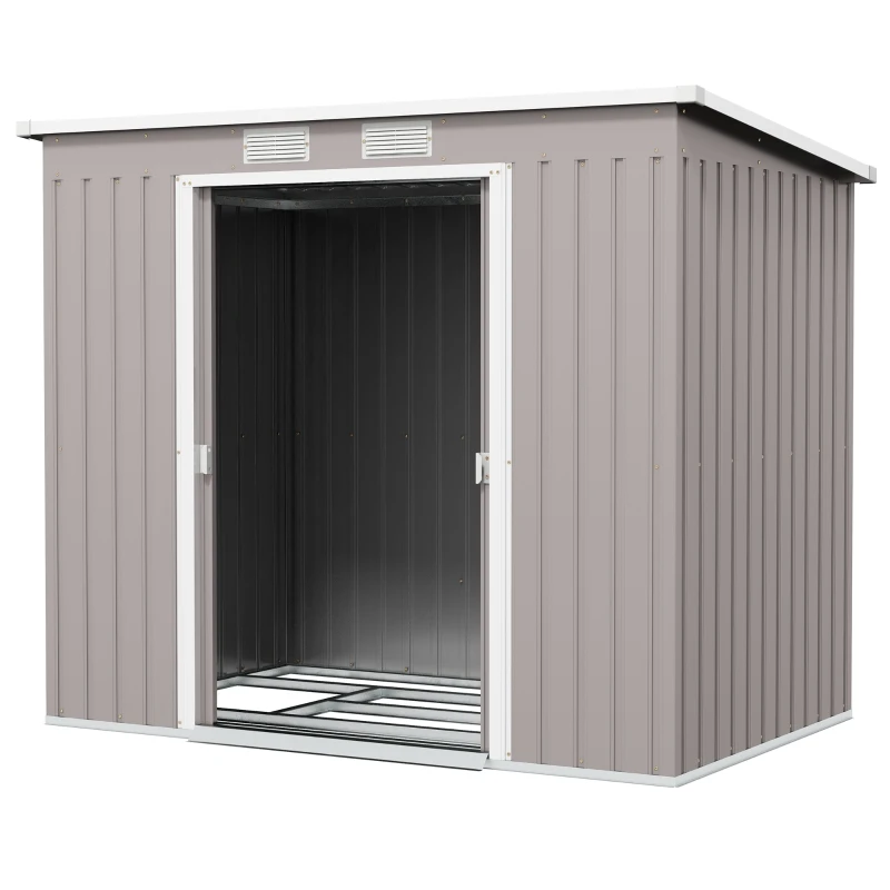 Outsunny Abrigo de Jardim 213x130x172 cm Abrigo de Exterior de Aço Galvanizado com Porta Corredeira para Armazenamento Cinza Claro