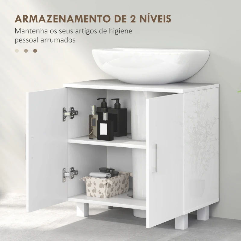 HOMCOM Móvel para Lavatório Pousar com 2 Portas de MDF 2 Prateleiras e Sistema Anti-Tombo para Casa de Banho 60x35x60 cm Branco