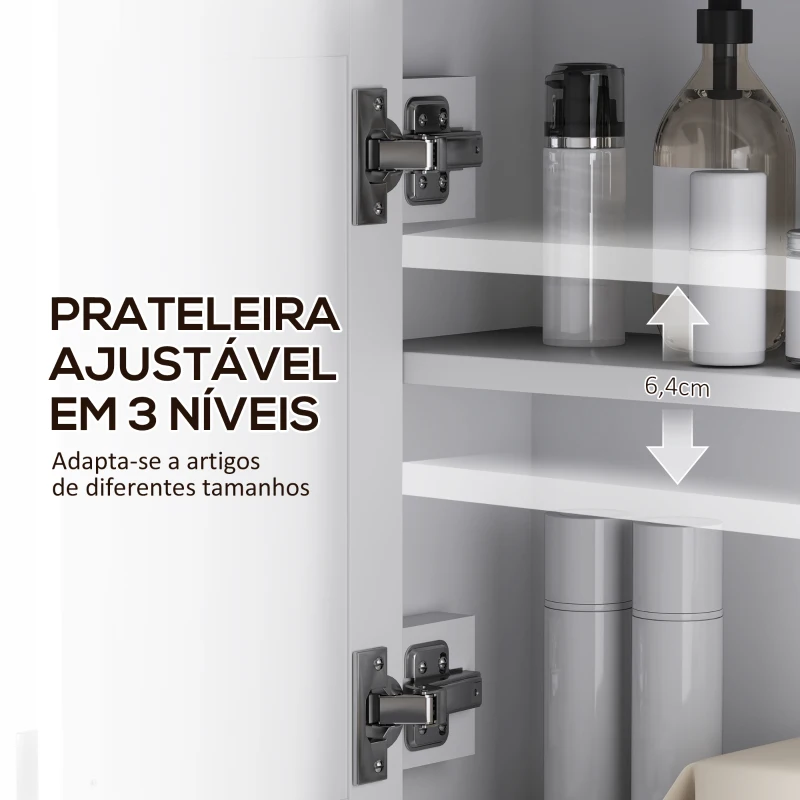 HOMCOM Armário de Parede para Casa de Banho com 2 Portas de Vime PE Prateleira Ajustável 60x19,5x49,4 cm Branco