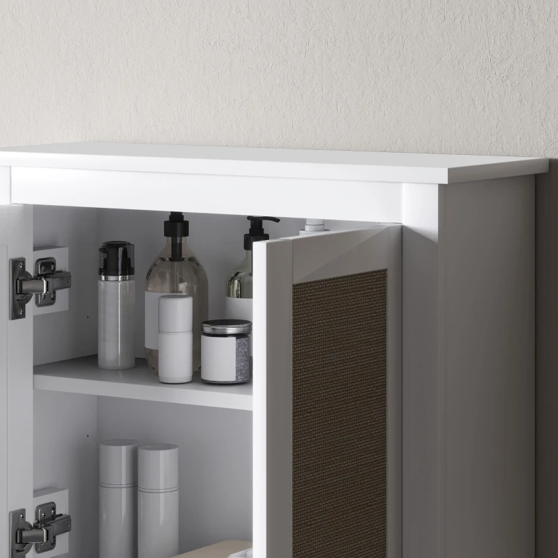 HOMCOM Armário de Parede para Casa de Banho com 2 Portas de Vime PE Prateleira Ajustável 60x19,5x49,4 cm Branco