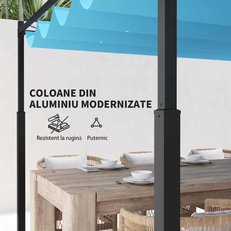 Outsunny Pergolă Retractabilă cu Structură din Aluminiu, Copertină de Soare pentru Grădină sau Terasă, 390x390x223 cm, Alb(m-5)