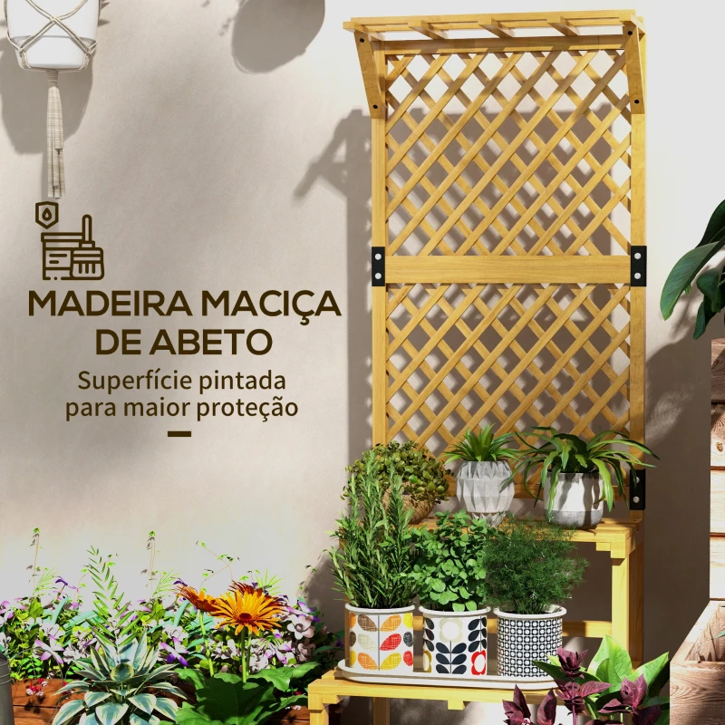 Outsunny Suporte para Plantas de Madeira com Treliça Suporte para Vasos de 2 Níveis para Jardim Pátio 60x50x166 cm Madeira