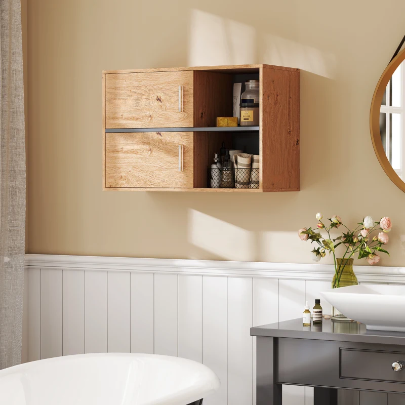 HOMCOM Móvel Auxiliar Casa de Banho Móvel para Casa de Banho de Parede com Compartimentos Abertos e 2 Portas 80x35x57,5 cm Madeira