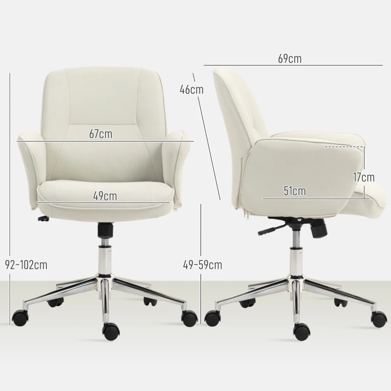 Vinsetto Bureaustoel, hoogte verstelbaar, ademende bekleding, kantelfunctie, tot 120 kg, Crèmewit