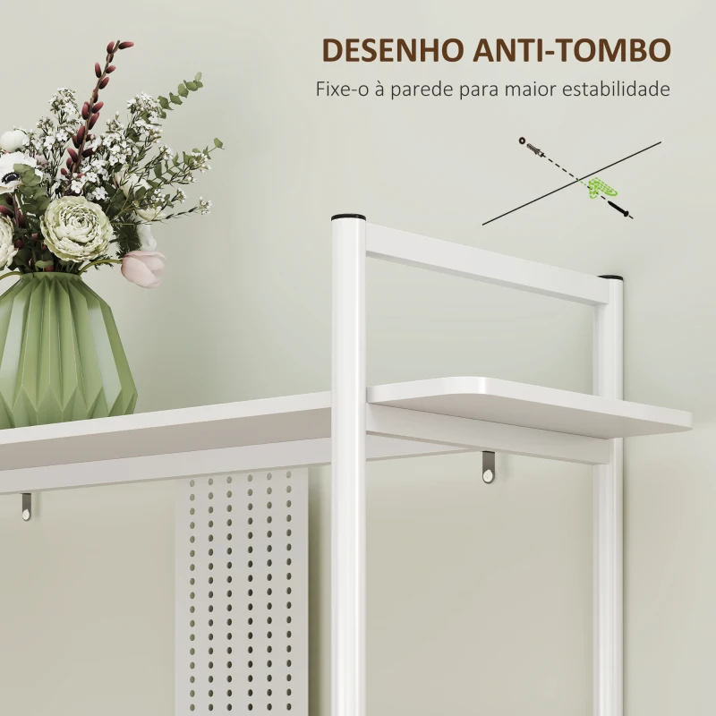 HOMCOM Estante de 4 Níveis Estante para Livros com Painel Perfurado e Estrutura Metálica 100x35x160,5 cm Branco