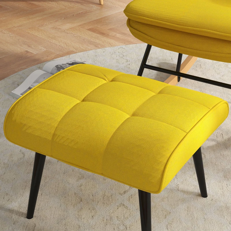 HOMCOM Poltrona Baloiço com Apoio para os Pés Poltrona Relax com Almofada Acolchoada e Anti-Tombo 64x89x90 cm Amarelo