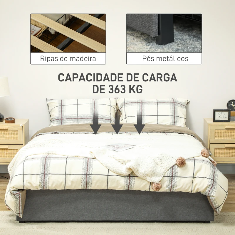 HOMCOM Estrutura de Cama Dupla 140x190 cm Estrutura Cama de Casal com 3 Gavetas e Estrutura de Metal Carga 363 kg Cinza