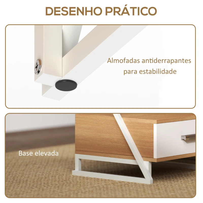 HOMCOM Conjunto de 2 Mesas Cabeceira Mesas Auxiliares em Forma de Z com Gaveta e Compartimento 40x35x50 cm Madeira e Branco