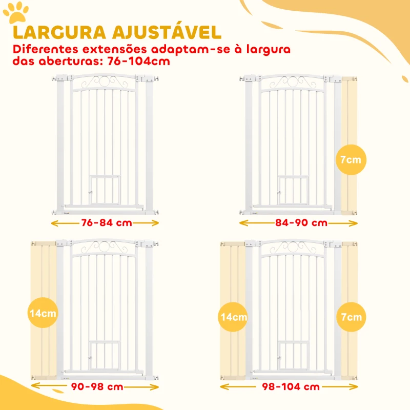 PawHut Barreira de Segurança para Cães Extensível Barreira para Animais de Estimação com Duplo Bloqueio e Porta 76-102x4x104 cm Branco