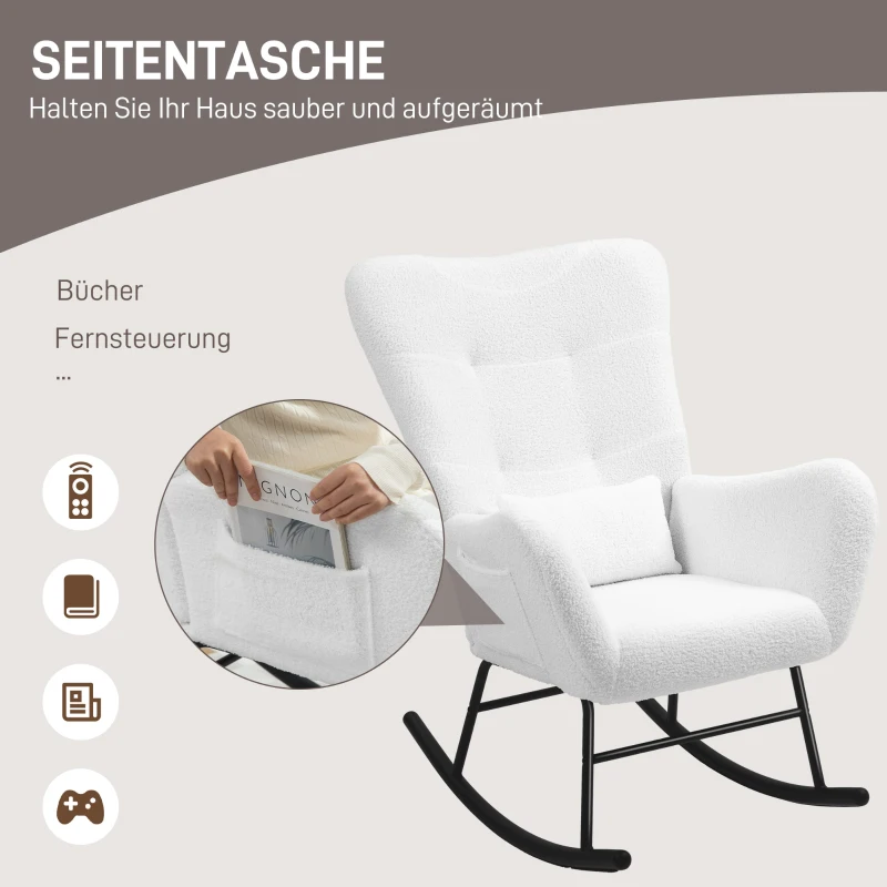 HOMCOM Schommelstoel met Zachte Bekleding, Lendenkussen, Antislip, tot 120 kg, Wit(m-6)