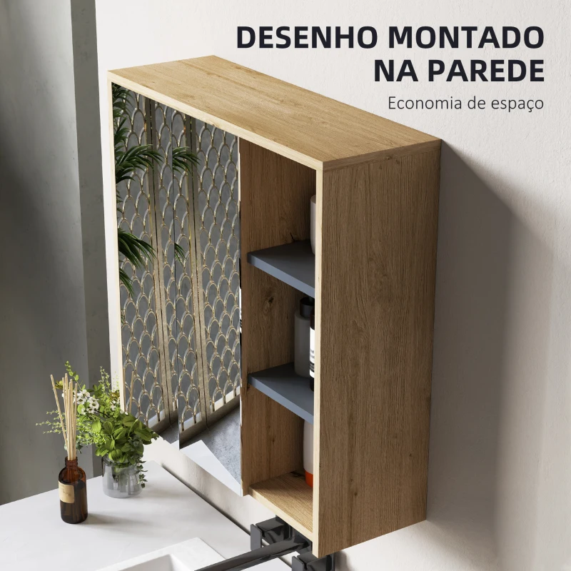 HOMCOM Armário Casa de Banho com Espelho Armário de Parede com Espelho para Casa de Banho Estilo Moderno 60x20x60 cm Madeira