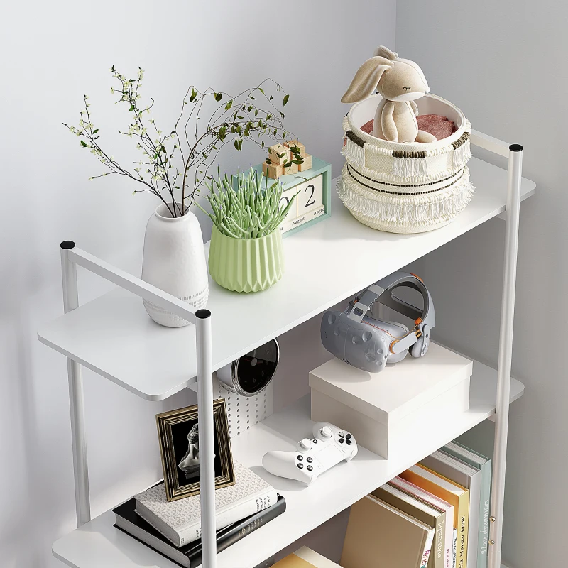 HOMCOM Estante de 4 Níveis Estante para Livros com Painel Perfurado e Estrutura Metálica 100x35x160,5 cm Branco