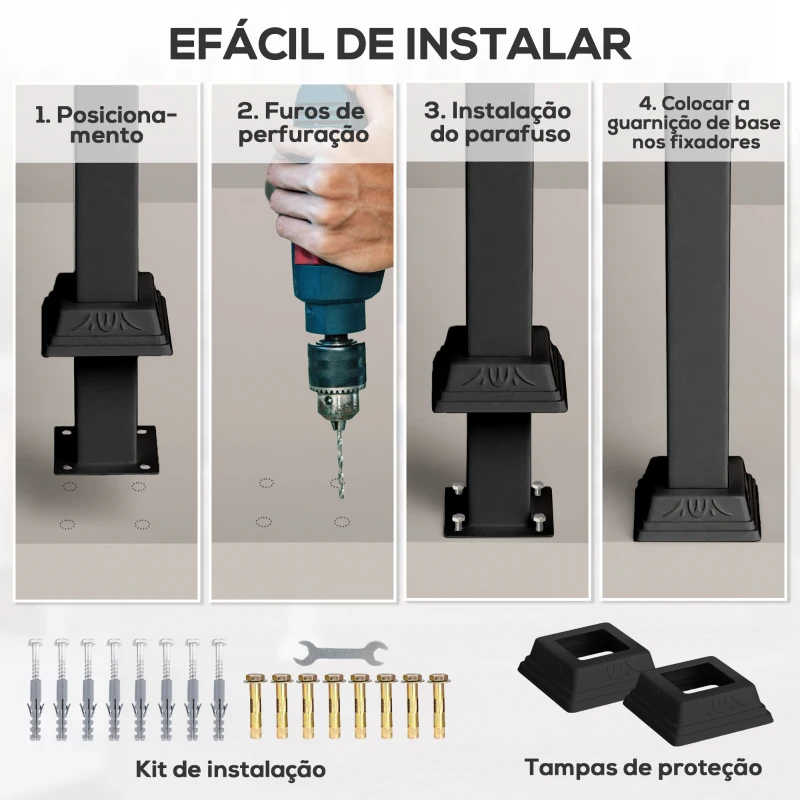 Outsunny Guarda Corpo para Escada 71 cm Guarda Corpo Metálico com Kit de Instalação Ângulo Ajustável para 1-3 Degraus 71x8x148 cm Preto