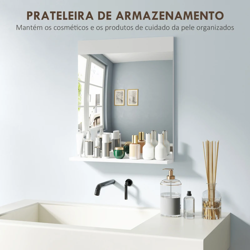 HOMCOM Espelho Casa de Banho de Parede com Prateleira Espelho para Entrada Corredor 50x12x60 cm Branco