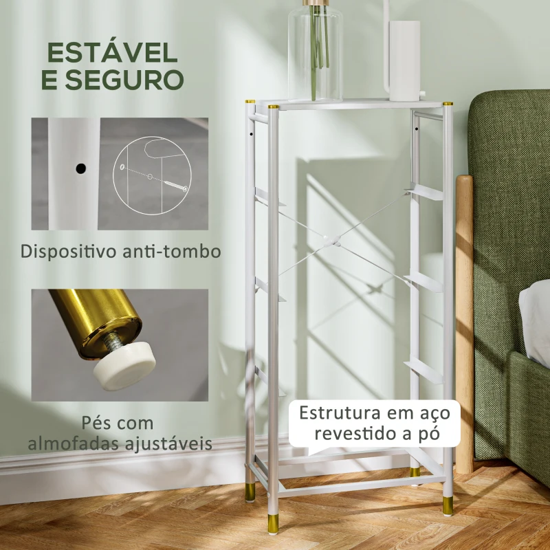 HOMCOM Cómoda para Dormitório Cómoda de Tecido com 4 Gavetas Dobráveis com Frentes de Couro PU 46x30x98 cm Branco