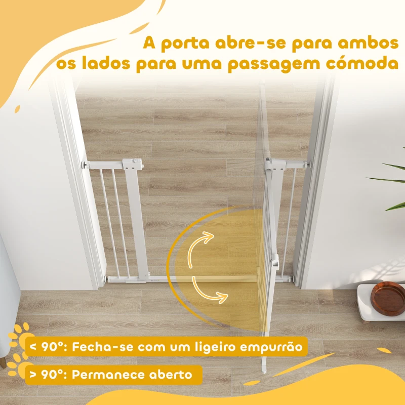 PawHut Barreira de Segurança para Cães Extensível Barreira para Animais de Estimação com Duplo Bloqueio e Porta 76-102x4x104 cm Branco