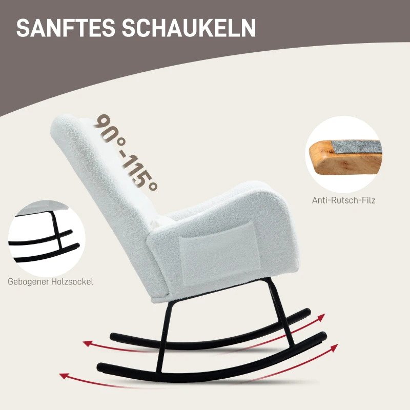 HOMCOM Schommelstoel met Zachte Bekleding, Lendenkussen, Antislip, tot 120 kg, Wit(m-4)