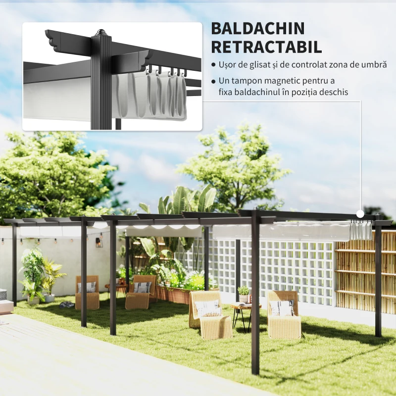 Outsunny Pergolă Retractabilă cu Structură din Aluminiu, Copertină de Soare pentru Grădină sau Terasă, 390x390x223 cm, Alb(m-4)
