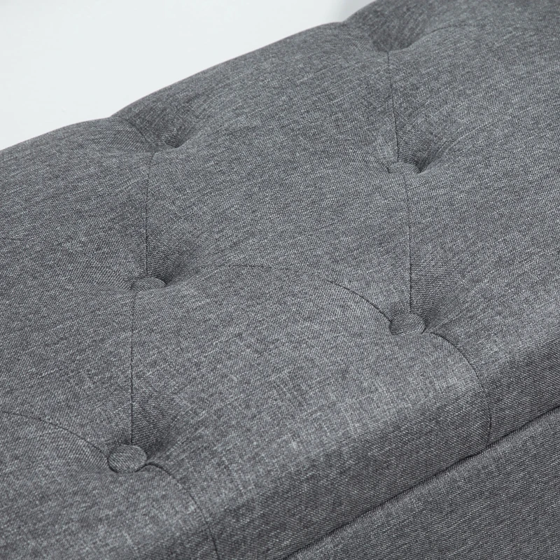 HOMCOM Bank mit Stauraumtruhe 2-in-1 Chesterfield-Design Gepolsterte Sitzfläche geschwungene Armlehnen Konische Beine aus Gummiholz Leinenoptik Grau