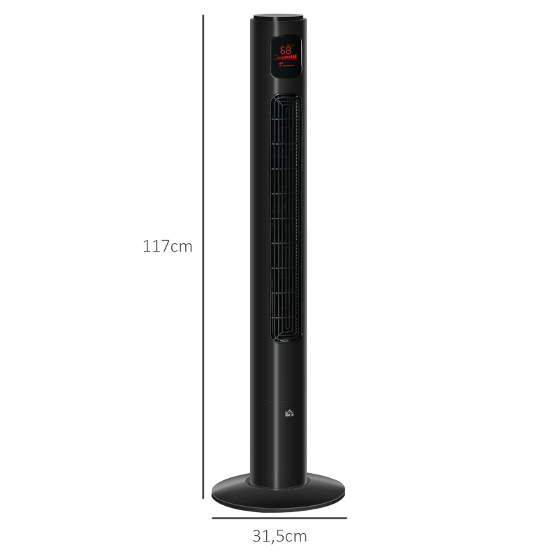 HOMCOM Turmventilator mit 70° Oszillation, 12-Stunden-Timer, LED-Sensorpanel, 45W Fernbedienung, 2 Steuermodi, Schwarz