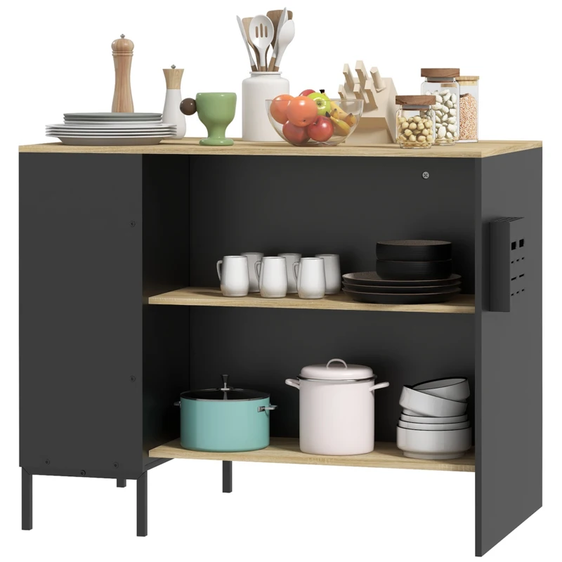 HOMCOM Kücheninsel mit 2 offenen Regalen, 1 Schrank, Schiebetüren, Messerhalter, 114,5 x 70 x 90 cm Schwarz