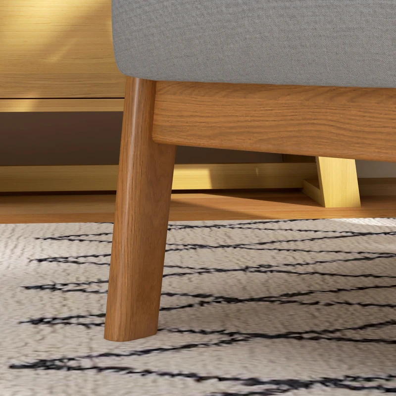 HOMCOM Lounge-Sessel mit Gestell aus massivem Kautschukholz - tiefe Sitzfläche - Armlehnen - helles graues Samt