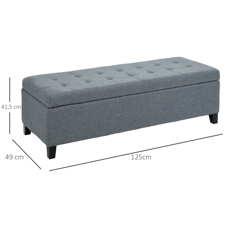 HOMCOM Banc rembourré avec espace de rangement, Ottomane, Banc d'entrée, Finition des boutons, 125,1 cm x 48,9 cm x 41,3 cm, Gris