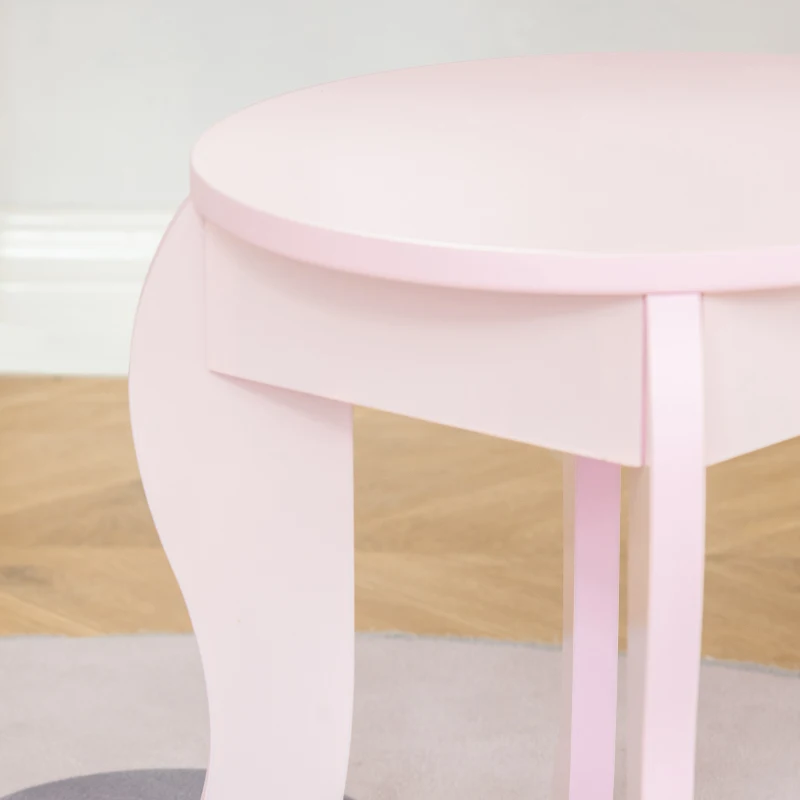HOMCOM Kinder-Frisierkommode Mädchenhaftes Design mit Herzchenmotiven - Inkl. Hocker - Maße 60L x 36B x 88H cm - Schublade, Spiegel - MDF - Rosa