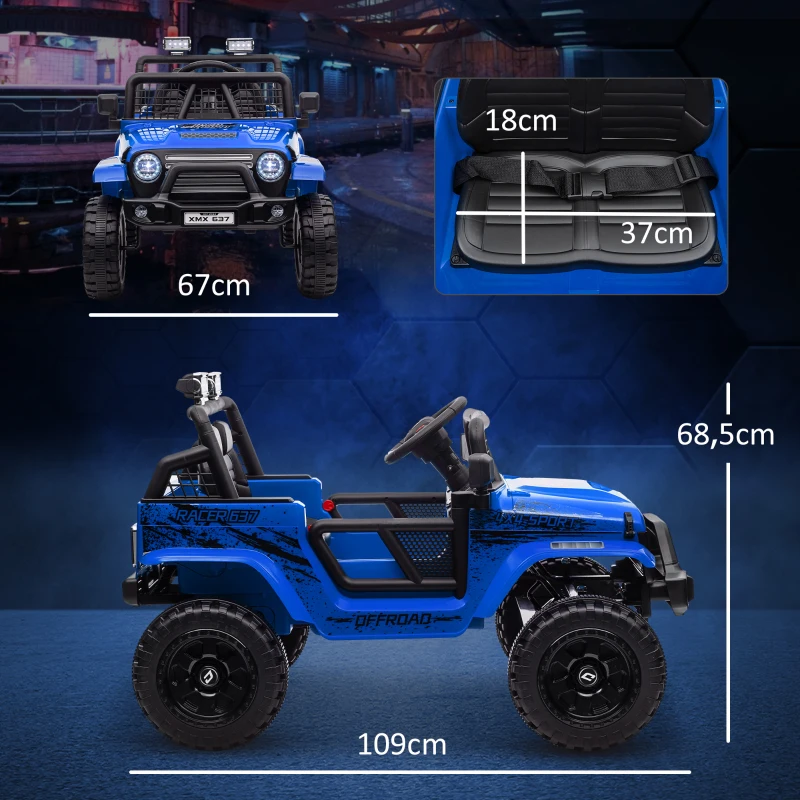 AIYAPLAY Voiture électrique pour enfants avec suspension en douceur, télécommandée, lumières LED, klaxon, moteurs 12V, en plastique et métal, Bleu(m-3)