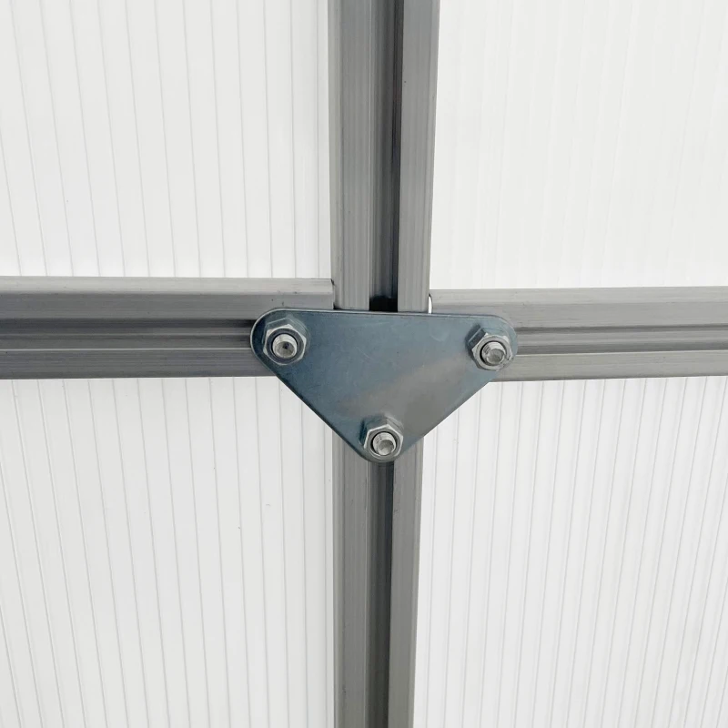 Outsunny Gewächshaus aus Polycarbonat 7,1 m² mit den Maßen 1,9L x 3,75B x 1,99H m mit Fundament, einstellbarem Fenster, Schiebetür - Silber und Transparent