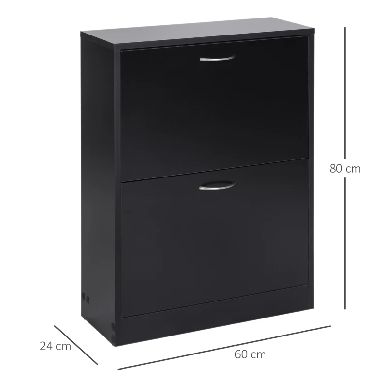 HOMCOM Schuhschrank Schuhablage Schuhregal dim. 60L x 24B x 80H cm 2 Klapptüren Schwarz