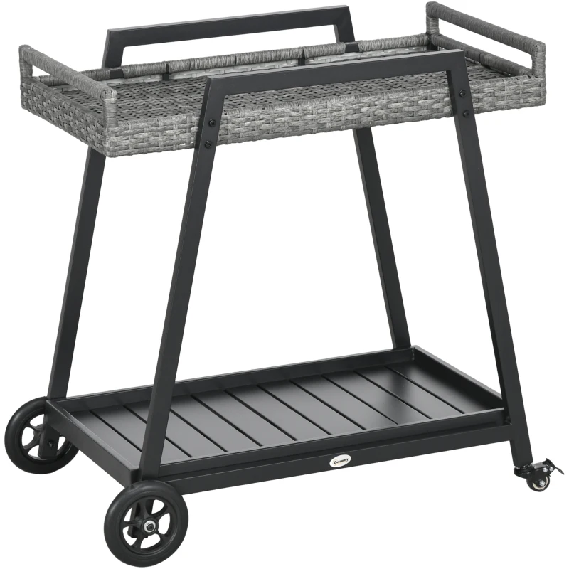 Outsunny Chariot de Barbecue BBQ-Roulotte, 1 Étagère, Rotin PE, 79 cm x 52 cm x 82 cm, Gris