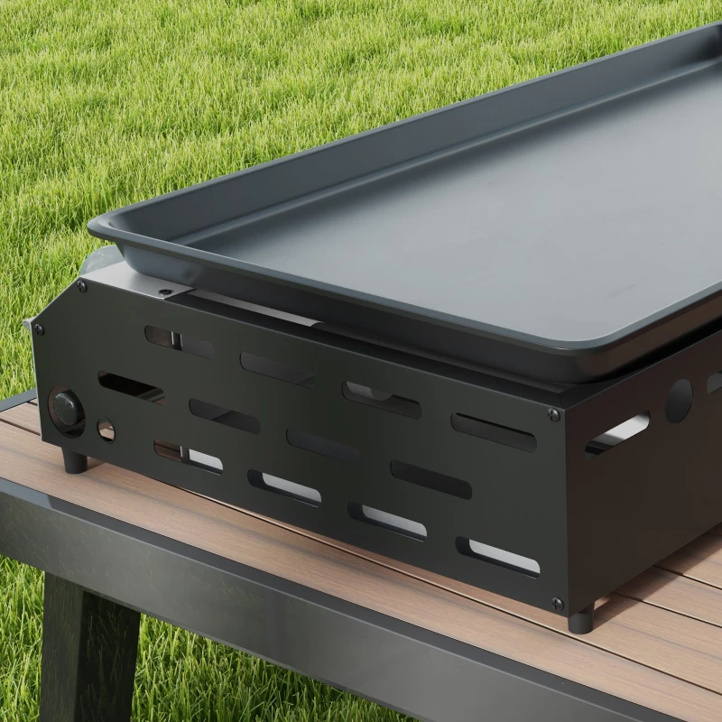 Outsunny Gasgrill aus emailliertem Edelstahl mit 4 Brennern 9,6 kW antihaftbeschichtet große Grillfläche 73L x 34B cm, tragbar