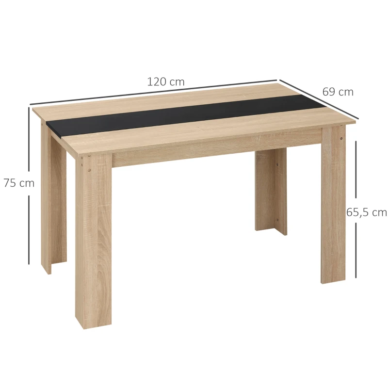 HOMCOM Esstisch im modernen Design mit großer Tischplatte für 4-6 Personen aus naturbelassenem Holz, Maße 120L x 69B x 75H cm