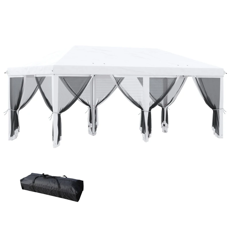 Outsunny Gartenpavillon Barnum Faltbarer Pop-up 6 x 3 m abnehmbare Moskitonetze + Transporttasche Creme Schwarz