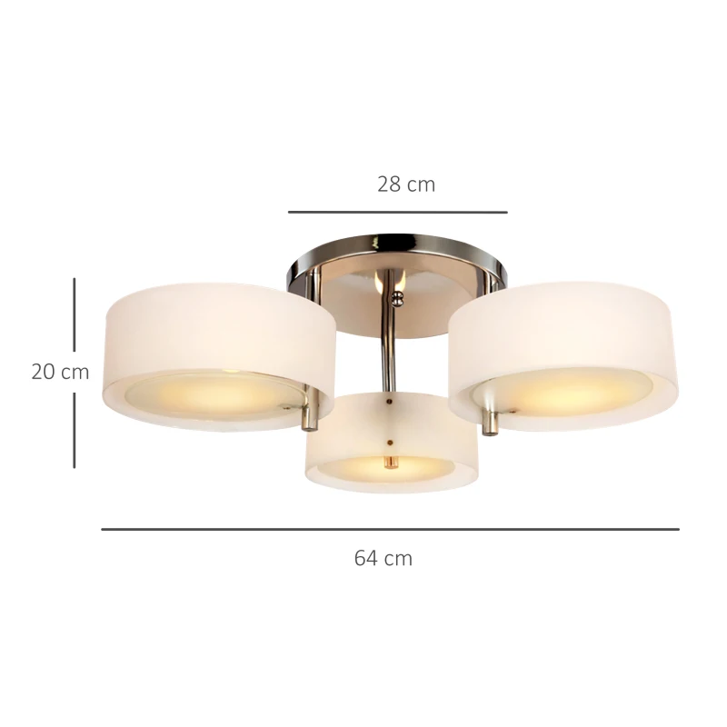 HOMCOM Plafonnier Lustre 40W Luminaire à 3 lampes Chromé en Acrylique E27, Blanc Chaud, Ø64xH20cm