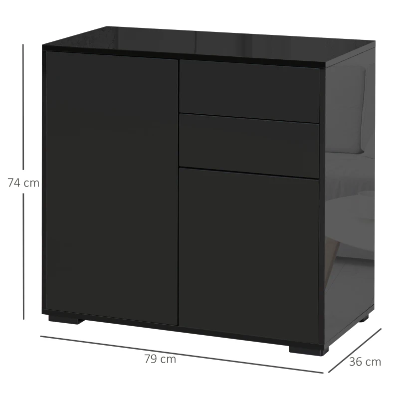 HOMCOM Armoire de rangement avec 2 tiroirs, 2 portes, avec dispositif anti-basculement, pour salon, chambre à coucher, 79 x 36 x 74 cm, Noir