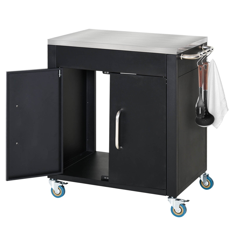 HOMCOM Chariot de Cuisine à Roulettes, Chariot de Service, Chariot avec Armoire, Crochets et Poignées en Acier Inoxydable, Aide de Cuisine, Chariot de Cuisine, Noir, 86 x 50 x 86,5 cm
