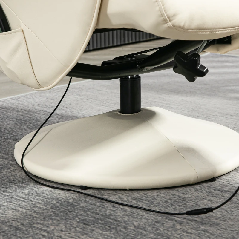 HOMCOM Fauteuil de massage avec repose-pieds, Chaise ergonomique avec 10 points de vibrations, Similicuir, 76 x 81 x 105 cm, Blanc crème
