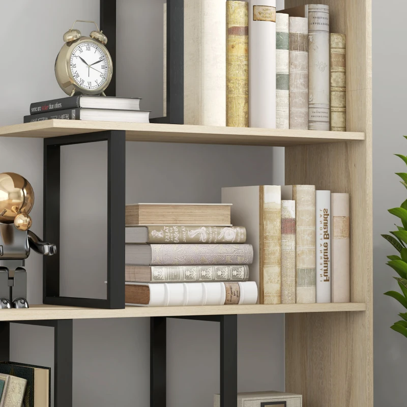 HOMCOM Bücherregal Raumteiler Industriestil in Treppenform 5 Regale 102 x 30 x 160 cm Eiche