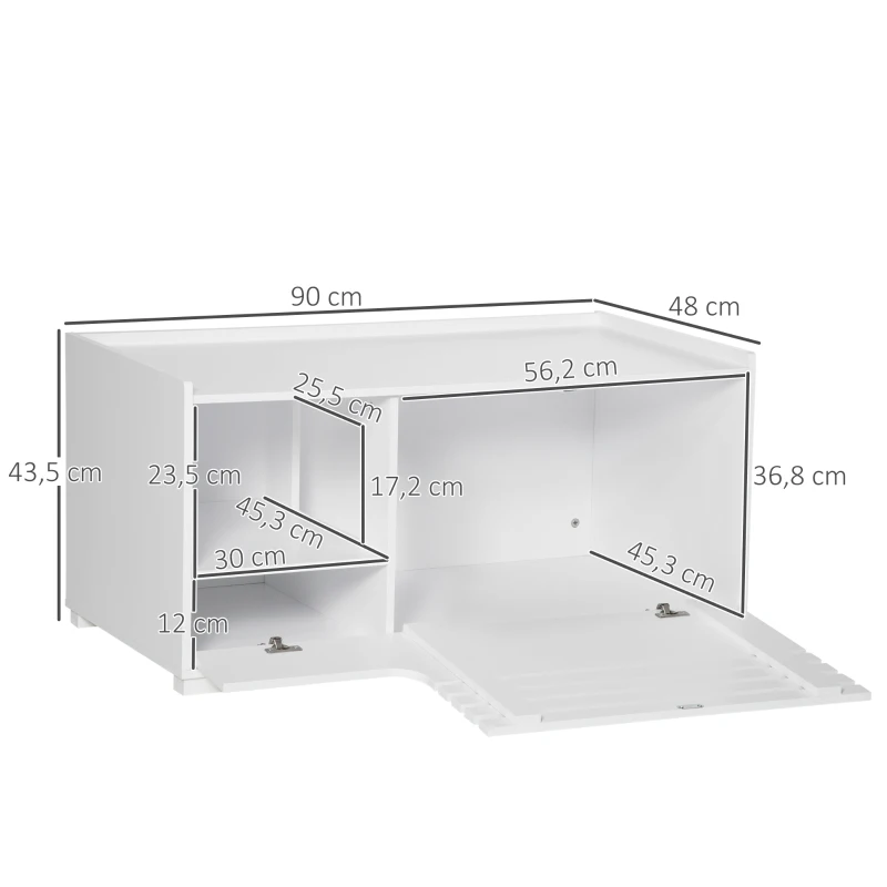 PawHut Meuble Litière Chat avec 2 étagères Design 2 en 1 Porte magnétique Blanc