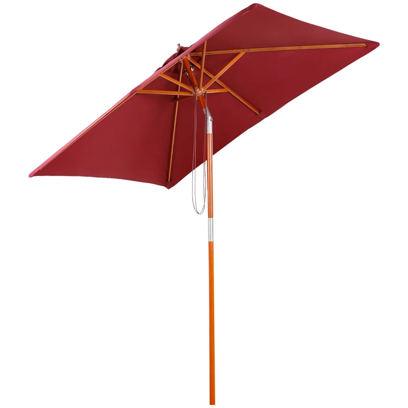 Outsunny Parasol Inclinable pour Jardin Plage Terrasse 3 Niveaux d'inclinaison Bois de Sapin+Polyester Rouge Bordeaux 200 x 150 x 235 cm