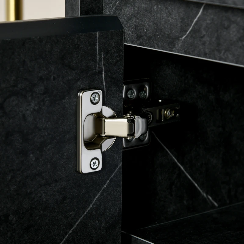 HOMCOM TV-Möbel TV-Bank bis zu 65 Zoll Länge 147 cm marmorierte Effektstruktur 2 Schränke 3 Türen mit Dämpfung verstellbare Regale Kabeldurchführung Belastbarkeit 100 kg - 147 x 35 x 52 cm - Metallbeine