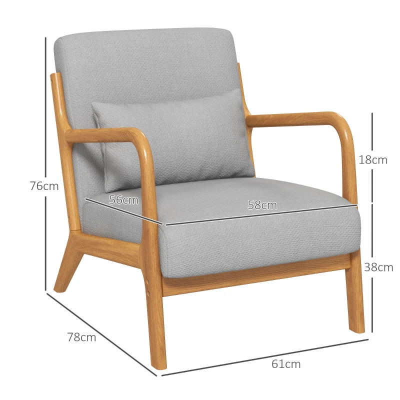HOMCOM Lounge-Sessel mit Gestell aus massivem Kautschukholz - tiefe Sitzfläche - Armlehnen - helles graues Samt